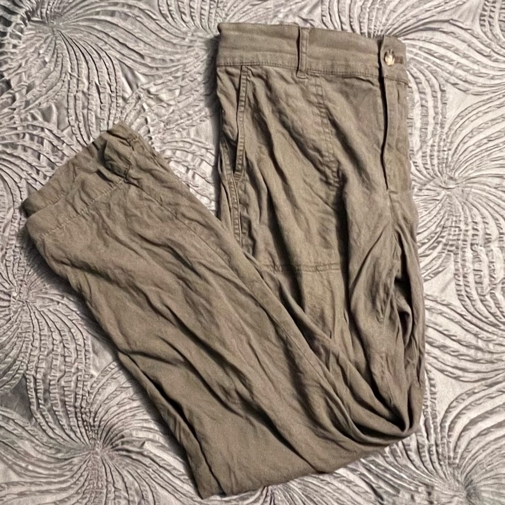 Lou & Grey/ LOFT✨ Olive Green Linen Pants sz. M
